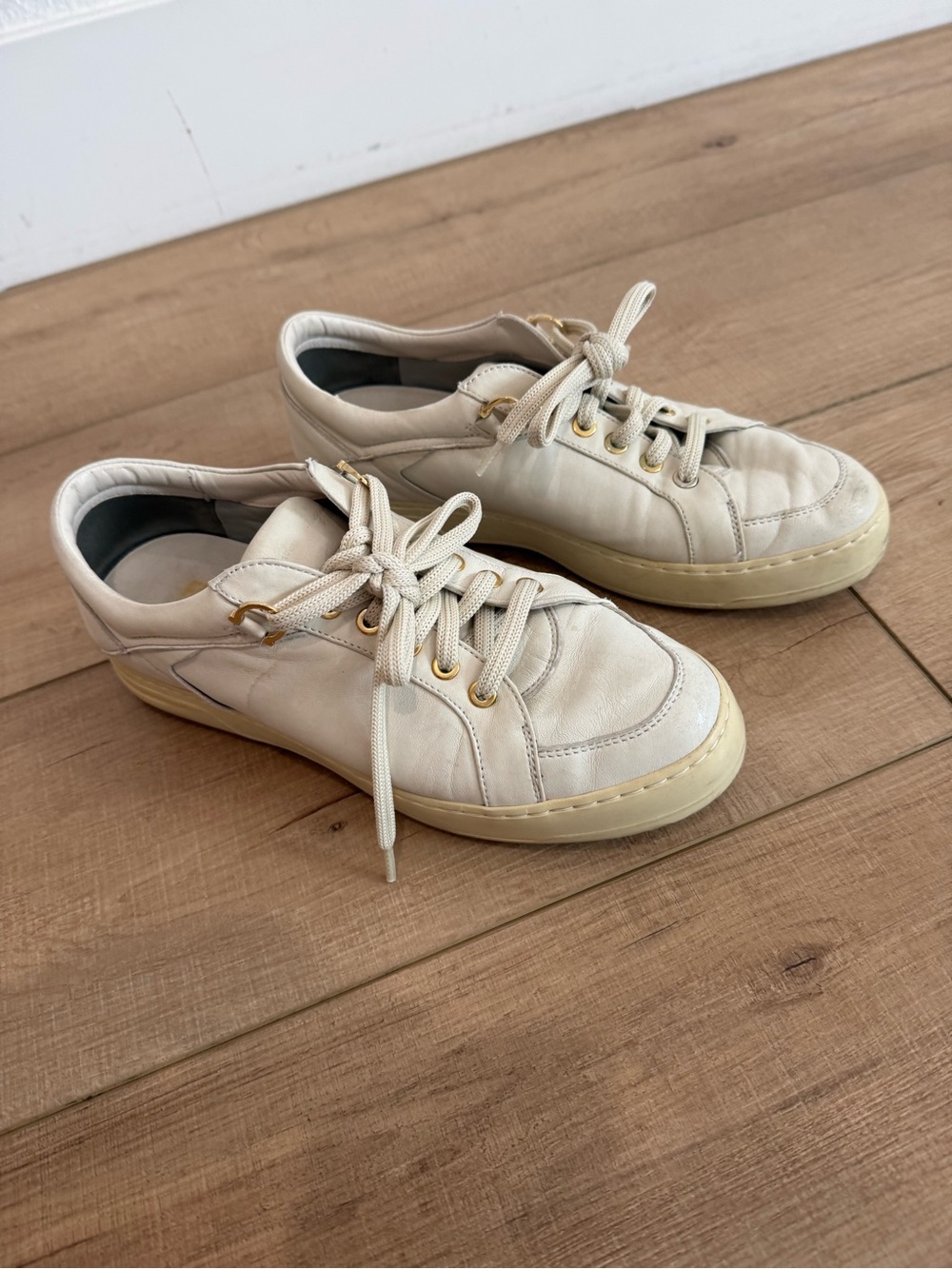 Faragamo Leather Sneakers in Cream - Picture 3 of 4